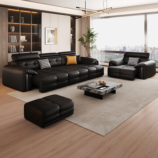 Pinyuejun and sofa Lawrence electric multi-function sofa Italian-style living room direct cowhide intelligent voice telescopic sofa bed 2.15-meter double electric position newly upgraded space sitting feeling Half-leather wireless version Contact surface leather + wireless remote control