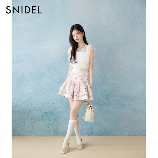 SNIDEL2025 early autumn new product sweet drawstring cross tulle V-neck sleeveless top SWCT254052 White One Size (F)