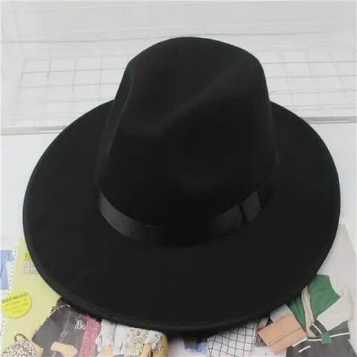 Qingyu Xu Wenqiang's same style hat Shanghai Tang black big brim retro British jazz hat men's top hat stage performance Xu Wenqiang style - black adult style (56-58CM)