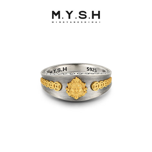 Mingyang Decoration Sea 925 sterling silver 3D yellow God of Wealth ring men's high-end retro original design national trend index finger ring US size 11# (suitable for Hong Kong sizes 25-26)