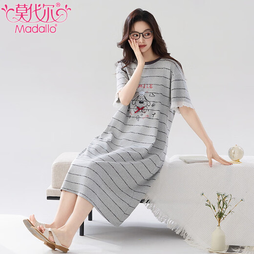 Modal nightgown for women 2025 summer new short-sleeved thin loose large size cute cartoon casual simple home dress Z653 L