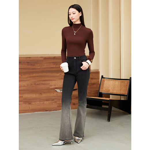 
Jiuzi (JUZUI) shopping mall same heavy industry washing gradient micro-flare jeans for women 2024 autumn style JWEQ12113 flower dark gray XS