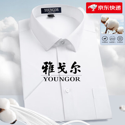 雅戈尔旗舰官方店男士短袖衬衫中年商务休闲条纹免烫抗皱职业正装纯色棉 深蓝条 DX6625 44 建议185-200斤