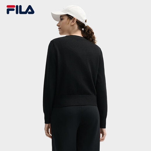 斐乐（FILA）女士编织外套2025秋季新款时尚休闲舒适V领毛衣开衫 正黑色-BK M 165_84A_