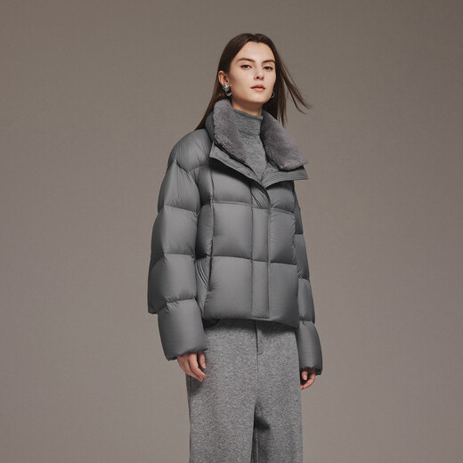 Tambor Down Jacket Women's Winter New Fashion Fur Collar Warm Short Jacket TB5520352Z Luxury Gray S (160)