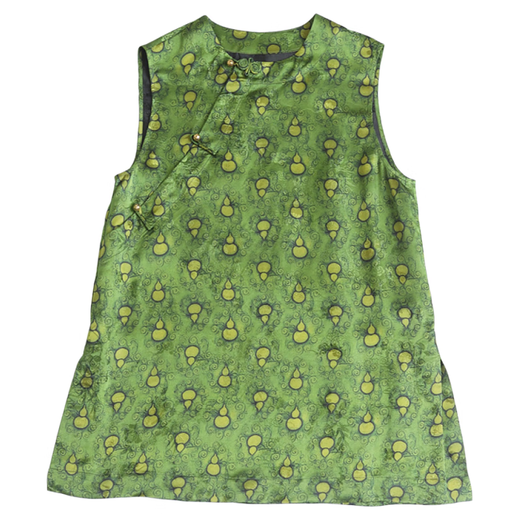 Flower Shadow Yaoyao Mejora de nuevo estilo chino seda jacquard fragancia nube de nubes top para mujeres con chaleco sin mangas sin mangas clip de caballo pequeño longitud media e50790 verde regular s