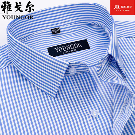 雅戈尔旗舰官方店男士短袖衬衫夏季纯棉商务休闲职业装抗皱免烫中年条纹 DX6626 42 建议【160-170斤】