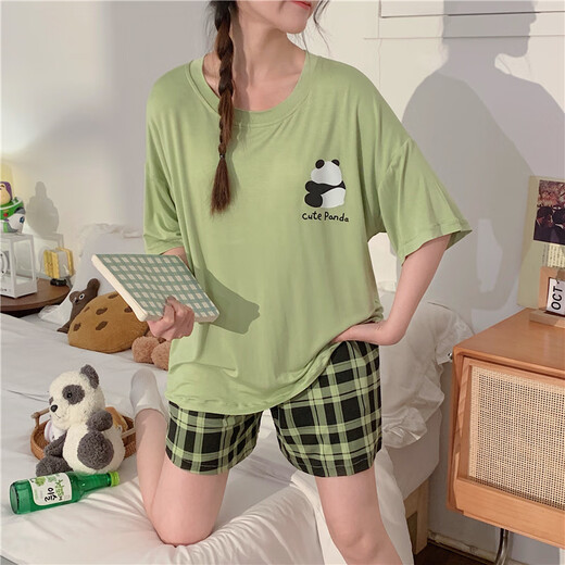 UKUHPK睡衣女夏季莫代尔短袖短裤带胸垫薄款家居服套头甜美休闲套装外穿 hds-1478# L