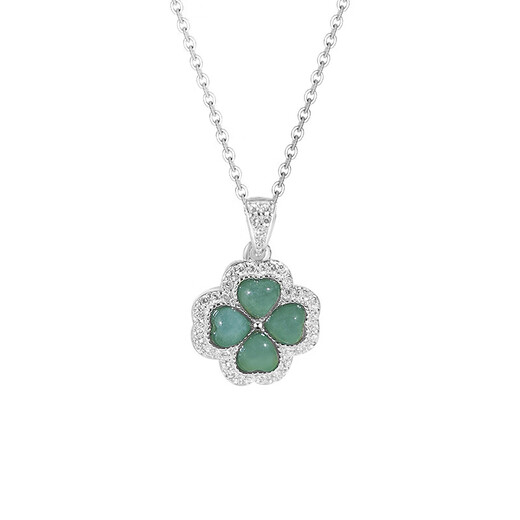 Jianlu Jade A-grade four-leaf clover silver necklace ladies jade high-end pendant jewelry birthday gift for girlfriend and best friend