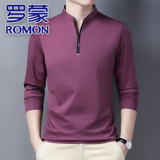 罗蒙（ROMON）长袖t恤男士立领打底上衣2025年秋季新款潮流商务休闲简约Polo衫 6623宝兰 XL 【126-140斤】
