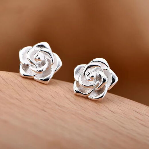 RSRDDY Lao Phoenix 9999 sterling silver earrings women's ethnic style rose earrings hypoallergenic earrings 2025 new style sterling silver rose hook earrings Lao Fengxiang same style 7.86g