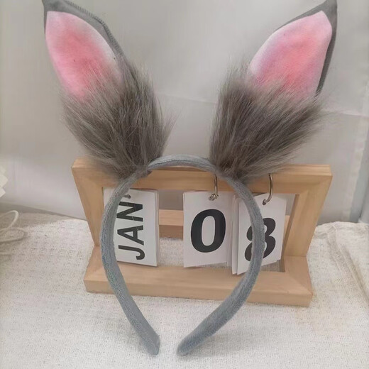 ENRMIIV Halloween Rabbit Ears Headband Velvet Hairpin Cos Officer Judy Disney Play Photo Headband Headband Hair Accessories Gray + Pink Long Hair Rabbit Ears Headband