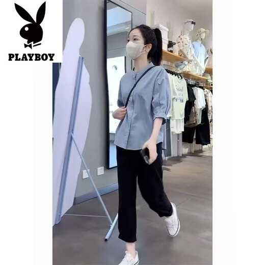 花花公子（PLAYBOY）夏季穿搭一整套感时尚套装女2025新款洋气减龄衬衫休闲裤套装 黑色单裤看图-旗舰款 M _建议80-100斤