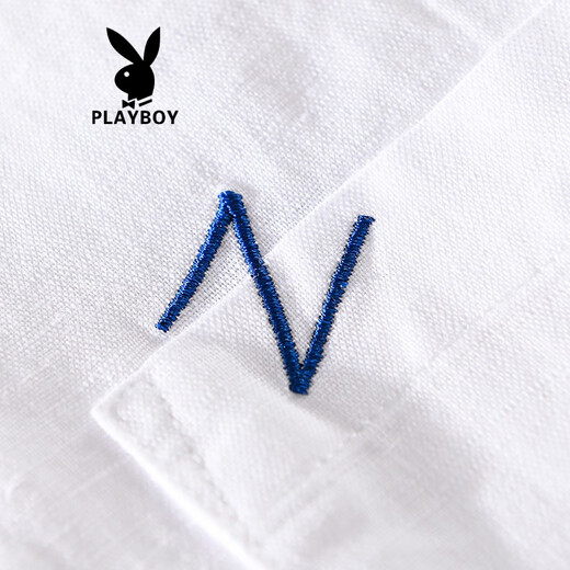 
Playboy (PLAYBOY) men's high-end linen shirt summer trendy brand thin cotton linen top men's casual short-sleeved T-shirt summer clothes yunyi-9711 blue L
