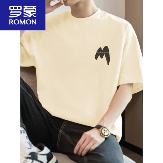 罗蒙（ROMON）260g美式重磅t恤男短袖纯棉圆领上衣服夏季潮流宽松棉半袖体恤 M09-694藏蓝色 XL 140-160斤