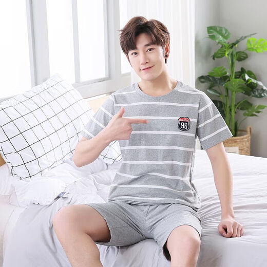 Pajamas de citron en fibre d'été Cotton plus gras plus taille de coton pour hommes à domicile pour hommes à manches courtes de style coréen mince à mi-manche 9928 # [shorts à manches courtes] L [90-125jin [Jin est égal à 0,5 kg]]]