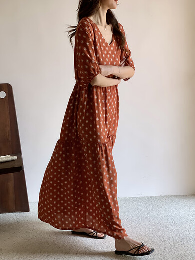 Iosn français floral gros mm été femme mince ample taille extra longue pyjama pour femme peut être porté à l'extérieur des vêtements de la maison 8668 jupe longue pastèque rouge losange taille unique F longueur de la jupe 12590-170 Jin Jin est égal à 0,5 kg