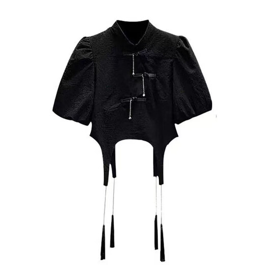 Suowanyi (Suowanyi) großer Frauen neuer chinesisches Stil Kurzes Design Cheongsam Shirt Top für Frauen 2025 Neue Mode-Arbeiter M679# Black Top L groß