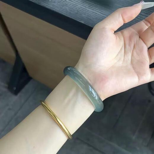 胖东来库里蓝高冰种玉髓玛瑙手镯马料正圈晴水玉镯远山黛天然手镯女款 51-52mm