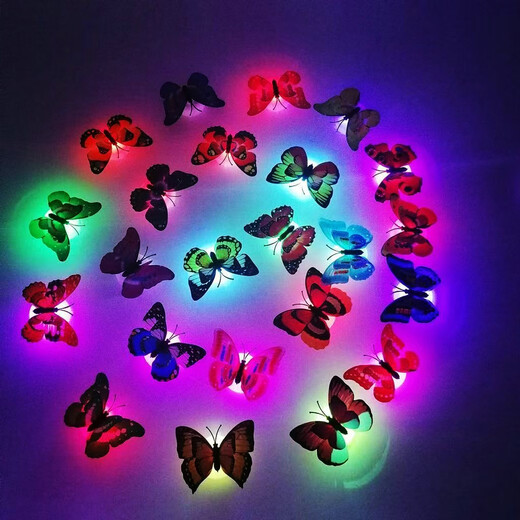 Creative Colorful Butterfly Night Light Stickable LED Decorative Wall Lamp Glowing Butterfly Birthday Decoration Children's Gift 4 Pack (Random Colors)