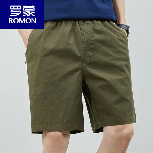 罗蒙（ROMON）夏季新款纯棉男士短裤休闲潮牌宽松5五分裤薄款百搭中裤子 9224卡其色 M 体重90-105斤