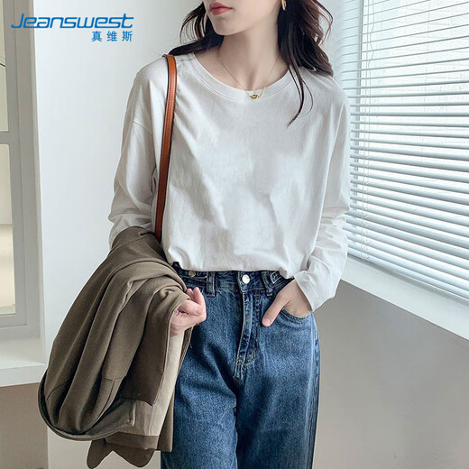 Jeanswest white long-sleeved T-shirt for women 2026 new Hong Kong style spring and autumn bottoming shirt that can be worn inside and outside for small people pure cotton tops