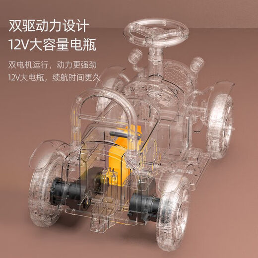 
Children's train can take electric car four-wheel remote control car boy and girl double baby adult toy baby stroller remote control 12V dual-wheel drive red locomotive + 2 cars dual-drive