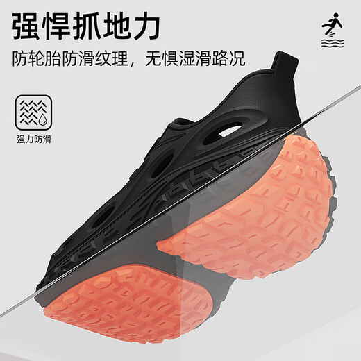 
An Shangfen hole shoes men's summer wear odor-proof and non-slip outdoor driving fishing and hiking beach sandals sports slippers men's black 43 positive size (inner length 265mm)