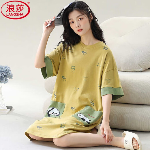 浪莎（LangSha）睡裙女夏季纯色棉短袖中长款胖mm睡衣女加肥加大码200斤薄款家居 F-6626 4XL (推荐165-190斤g