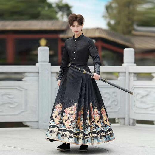 Xuanmo Jupe à face à cheval Men de dragons de Men de cheval Jupe à face à cheval tissée Men de grande taille de grande taille Hanfu Nouveau col debout chinois École 9276 Rouge Dragon Red Face à cheval L