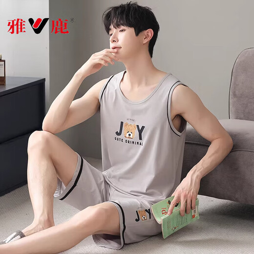 Yalu Herren-Pyjamas Sommermodal Ice Silk Weste Shorts Anzug Teenager große ärmellose Hauskleidung A-12027 2xl