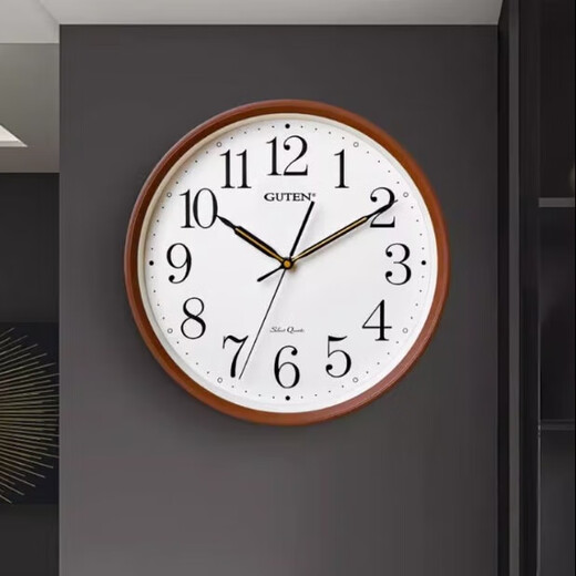 Guten Mute Wall Clock Salon Round Household Quartz Clock GT3882-2 Dark Brown [34 * 34 * 5cm]