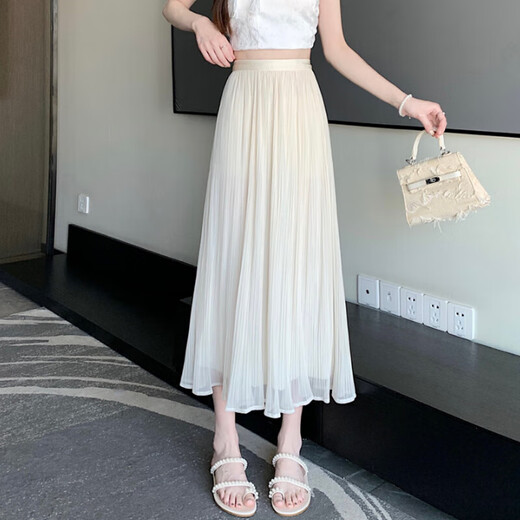 气质光感半身裙女2025修身显瘦中长款A字裙垂坠飘逸夏季欧根纱裙 1343杏色 L 推荐【110-125斤】