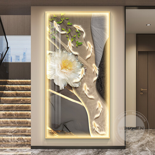 TURBOSUN corridor end simple decoration painting high-end Jiuyu picture lamp entrance entrance decoration painting creative accessories JK-1283-Jiuyu 110*220 gold without light + Korean crystal + inlaid