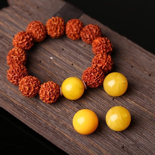 DL 1998 Fat Donglai same style amber single bead (6-30mm) natural amber beeswax chicken oil yellow round beads loose beads single bead Buddha Manmi chicken oil yellow 16mm (one)