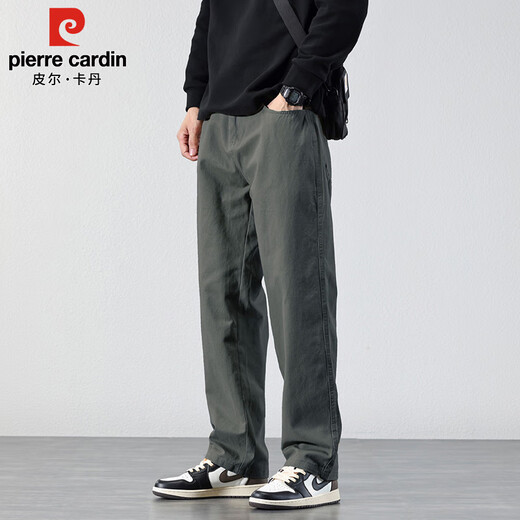 Pierre Cardin Casual Pants Men's Autumn and Winter Loose Straight Pants Men's Heavy Cotton Work Pants Men's Brown XL
