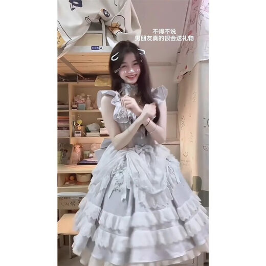 Xi Bai Blue Sweet Girl Gorgeous Little Dress Doll Feeling Lolita Skirt Birthday Adult Ceremony Big Bow Tail Princess Blue Skirt + Tail S