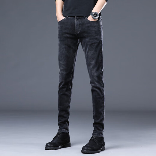 
Lilang summer men's jeans slim black slim feet pants for men Korean style high-end elastic slim trousers BML1048 black regular 33