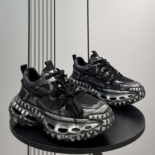 Diggorl Hong Kong trendy brand men's shoes tire daddy shoes 2025 autumn new breathable mesh thick-soled sports and leisure shoes for men white 38 standard leather shoe size