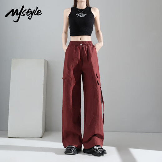 MJ STYLE overalls for women 2025 summer new thin sports pants quick-drying wide-leg casual pants burgundy XL
