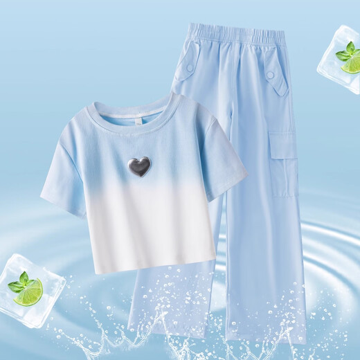 
Yoyo one (Yoyo one) girls summer suit 2025 new ice silk wide-leg pants children's fashionable street frying summer suit girls dopamine short sleeves 15265 green + 9937 meters white [set] 160 160cm