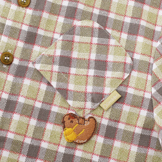 Ying's shopping mall same style children's shirt spring and autumn casual retro boys' long-sleeved shirt pure cotton plaid shirt brown green 100 cm