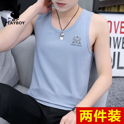 Playboy (PLAYBOY) high-end cotton vest men's trendy brand summer outfit sports hull vest thin ins vest casual sleeveless 11 sets - M9224 black + M9793 light blue M [Suggestion: 85 Jin [Jin equals 0.5 kg] to 100 Jin [Jin equals 0.5 kg]]