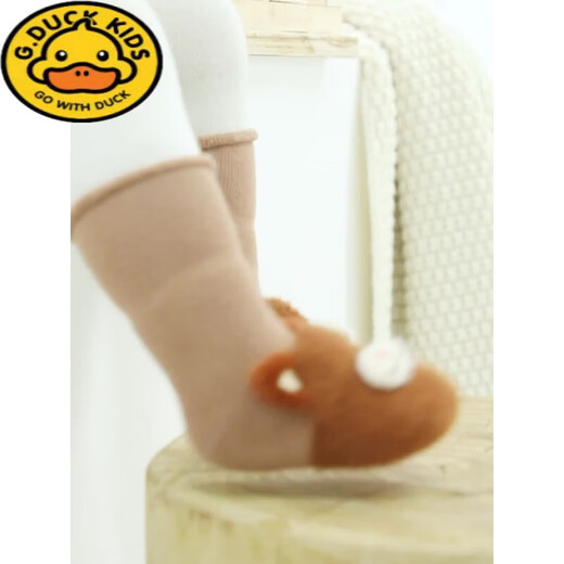 G.duck baby socks autumn and winter cotton thick plus velvet cute newborn toddler thick terry socks non-slip baby mid-calf socks gray + dark coffee terry thick style 2 pairs 1-3 years old M size (recommended)
