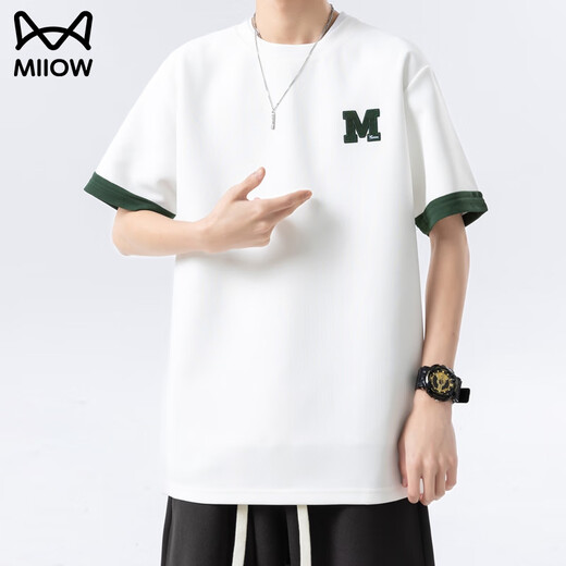 
Catman ice silk casual suit men's cool quick-drying handsome thin loose sports teen shorts shorts two-piece 6677 apricot color XL