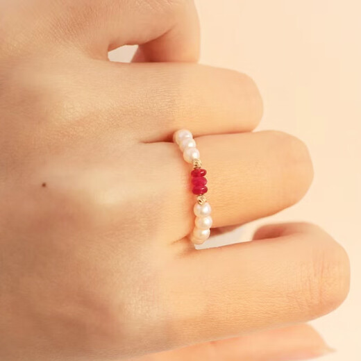 Chili 2025 Fashionable Aurora Freshwater Pearl Ring Tanzanite Ruby 18k Gold Small Gold Ball Gift Ring Size 11 A Set of Two Stacked 3-3.5mm