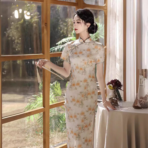 UKUHPK2025 spring and summer twill satin light girl's daily improvement version long Chinese style dress cheongsam 9227 M