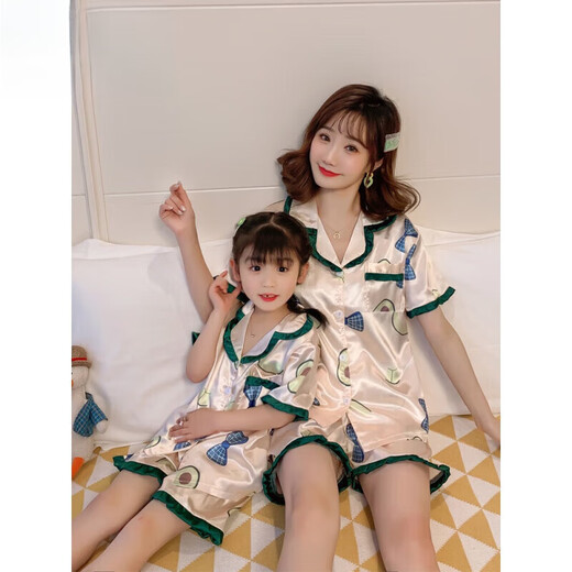 G. DUCKKIDS亲子睡衣夏季冰丝真丝绸短袖薄款母女大童女孩儿童空调家居服套装 QN1049短袖长.裤 14码 【适合体重45-55斤】