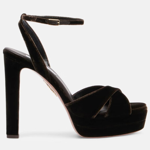 Aquazzura New Year's Gift Women's Divine 130 Velvet Platform Sandals P01097569 Brown 37 EU 37