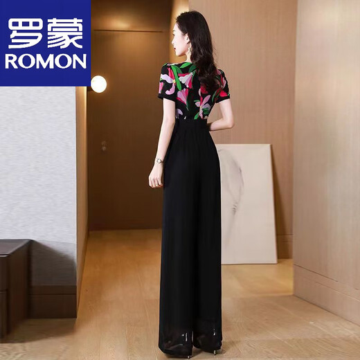 罗蒙（ROMON）长款连体裤女夏2025年新款小香风气质名媛一体式连衣裤 花色【不鎹腰带】 S 100斤内